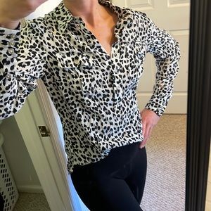 WHITE HOUSE BLACK MARKET Silk Leopard Utility Blouse